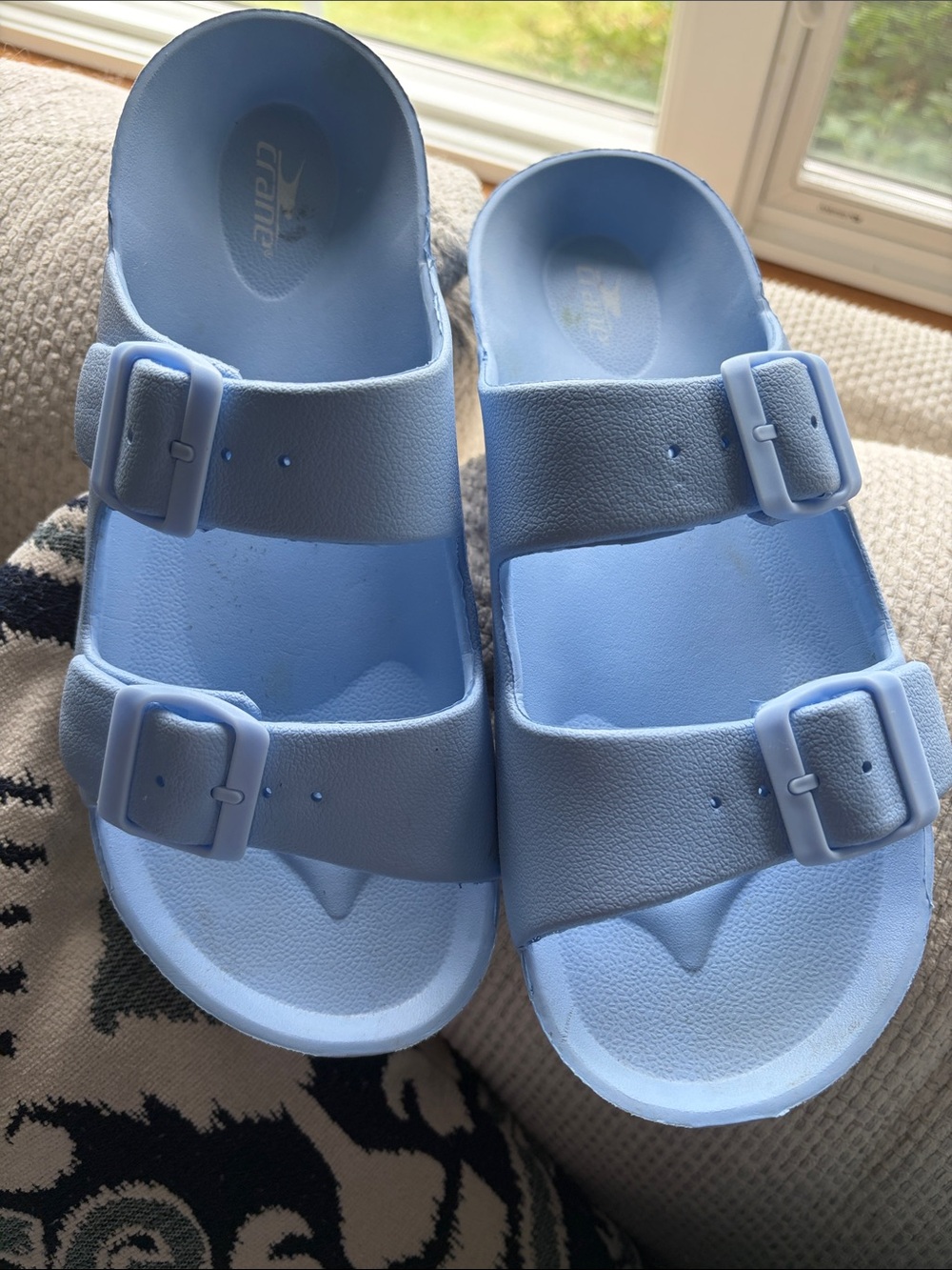 Light Blue Double-Buckle Slide Sandals for Women